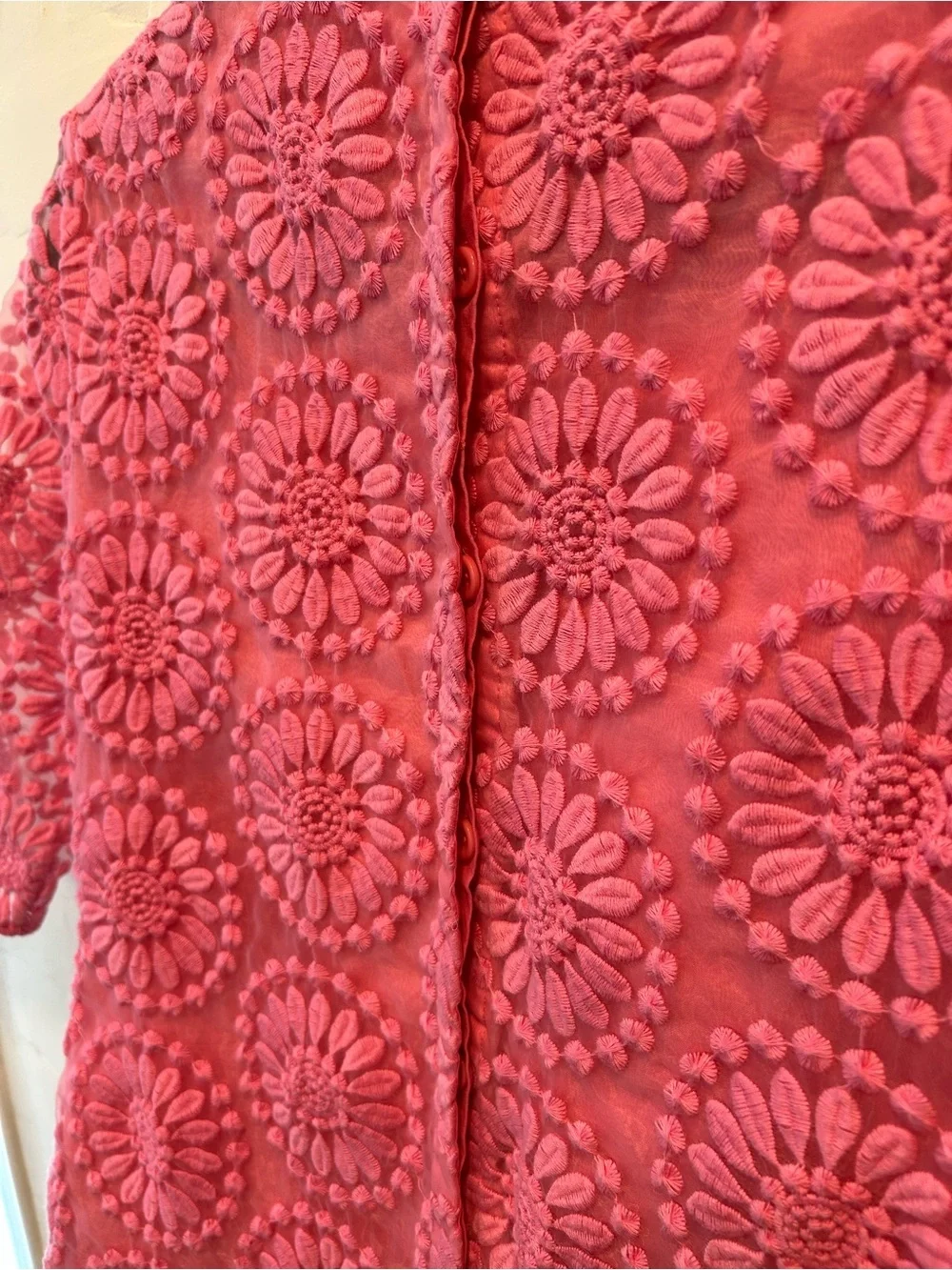 Boden Pink Floral Embroidered Cotton Organza Top Sheer 3/4 Sleeve Blouse Size 4